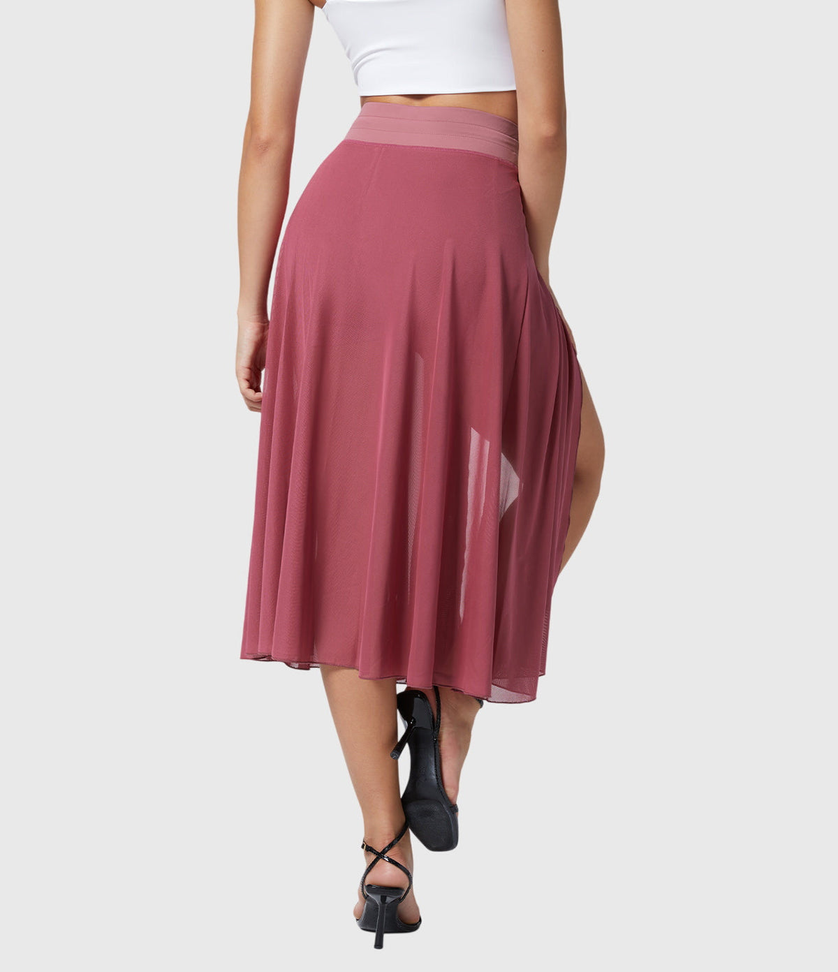High Waist Drawstring Front Slit A-Line Midi Skirt