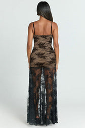 Sheer Ruched Split Cami Maxi Lace Dress 5