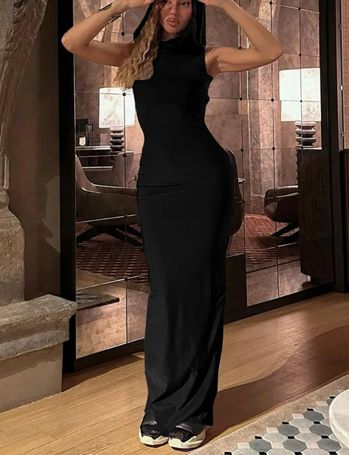 Hooded Sleeveless Slit Maxi Dress