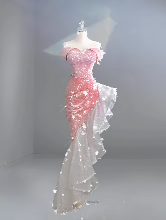 Off The Shoulder Pink Long Prom Dress Evening Party Dress