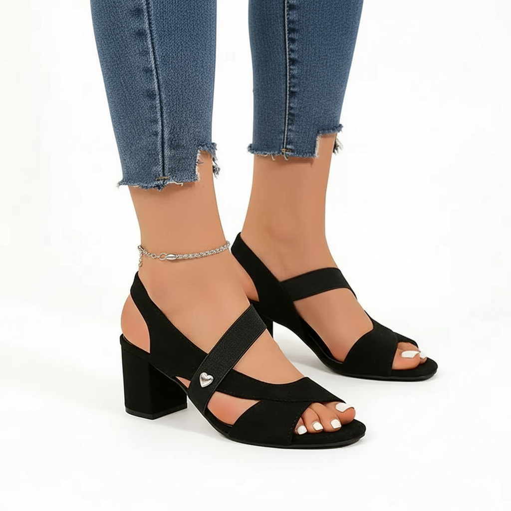 Peep Toe Elastic Strap Block Heel Sandals
