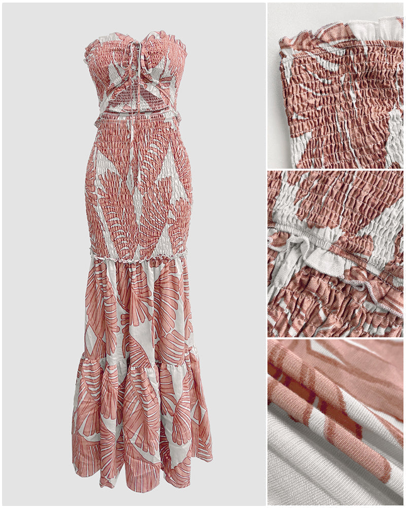 Strapless Cut Out Shirred Mermaid Maxi Dress 21