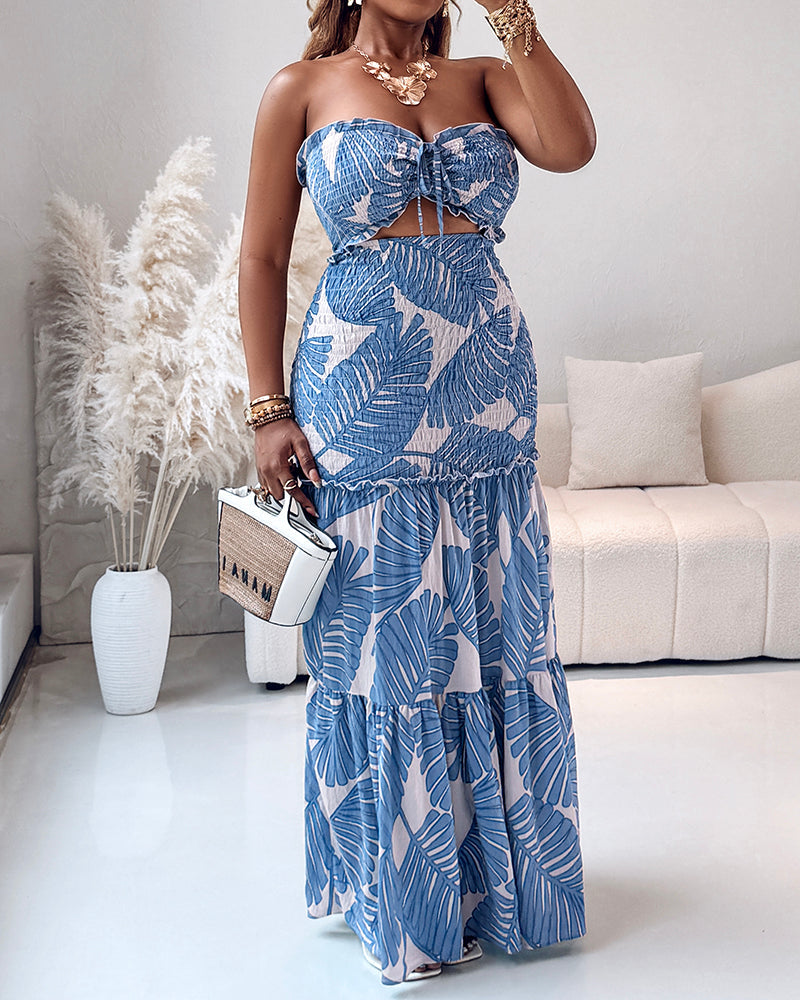 Strapless Cut Out Shirred Mermaid Maxi Dress 7
