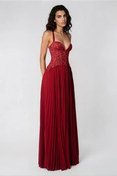 Halter Neck Deep V-Neck Lace Corset Maxi Dress 7