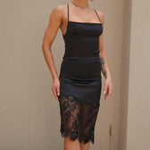 Lace up open back cowl neck satin dress 2