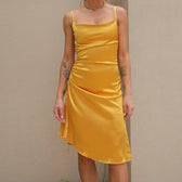 Cowl neck slit satin ruched midi dress 5