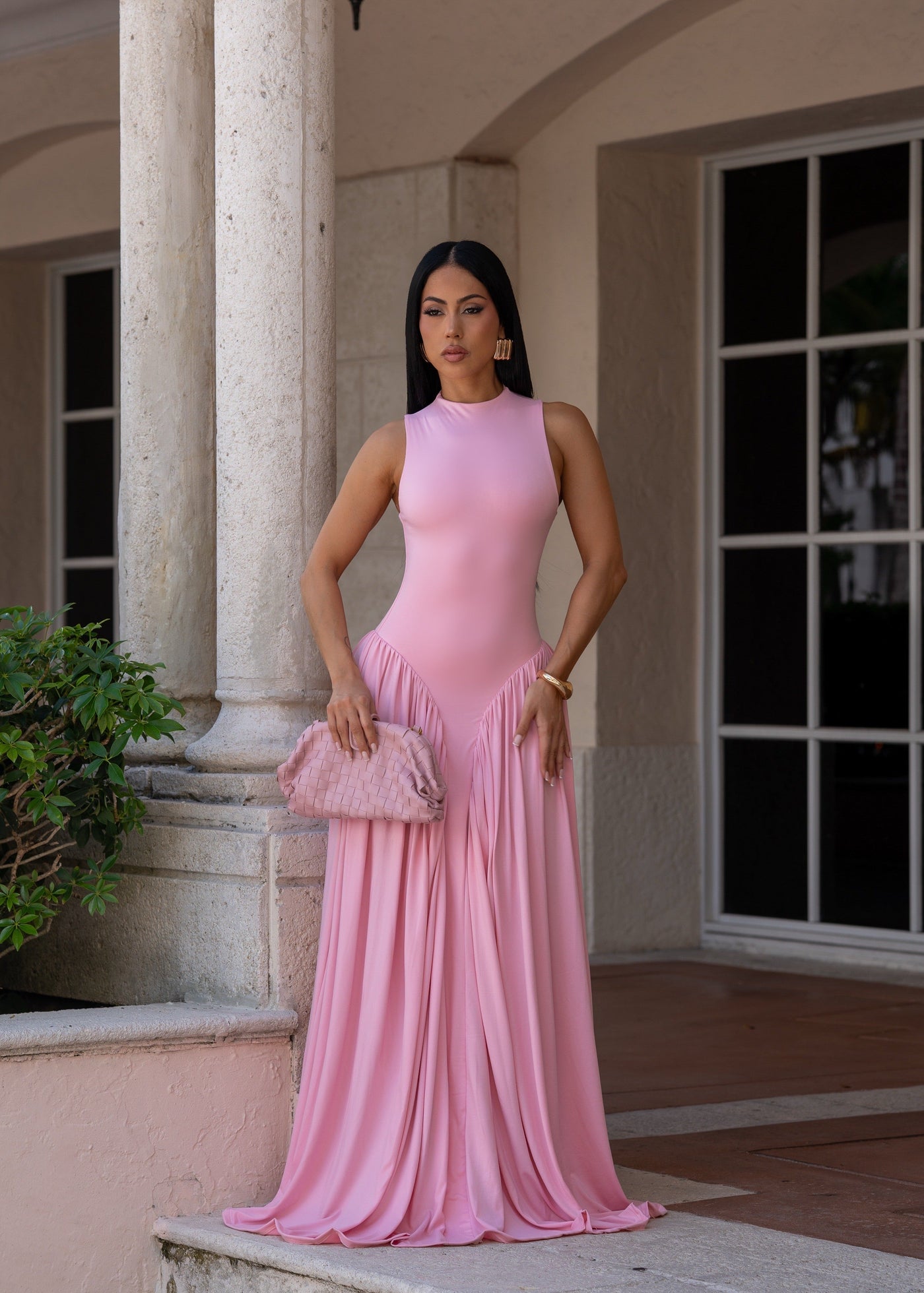High Neck Sleeveless Fit and Flare Maxi Dress