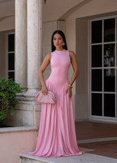 High Neck Sleeveless Fit and Flare Maxi Dress