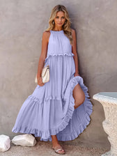 Halter Neck Sleeveless Tiered Ruffle Maxi Dress 25