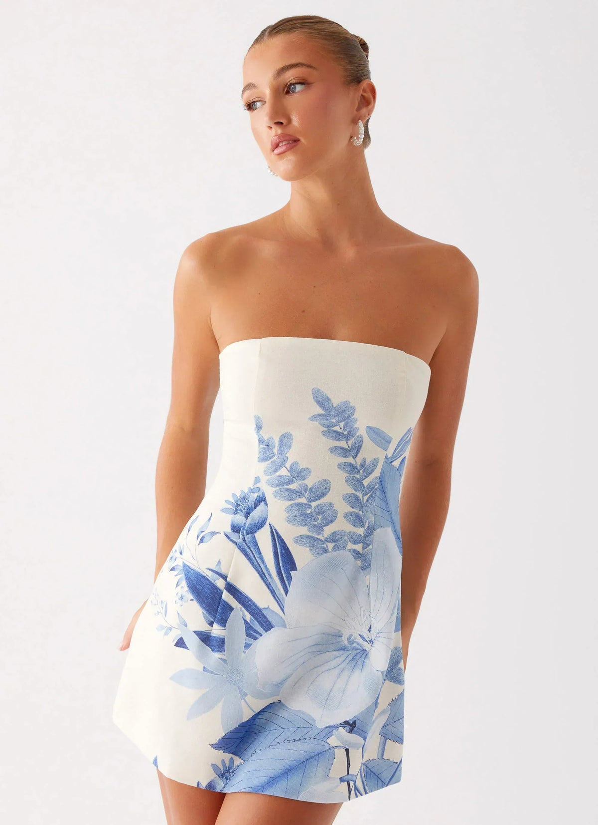 Floral Print Strapless Structured A-Line Mini Dress 6