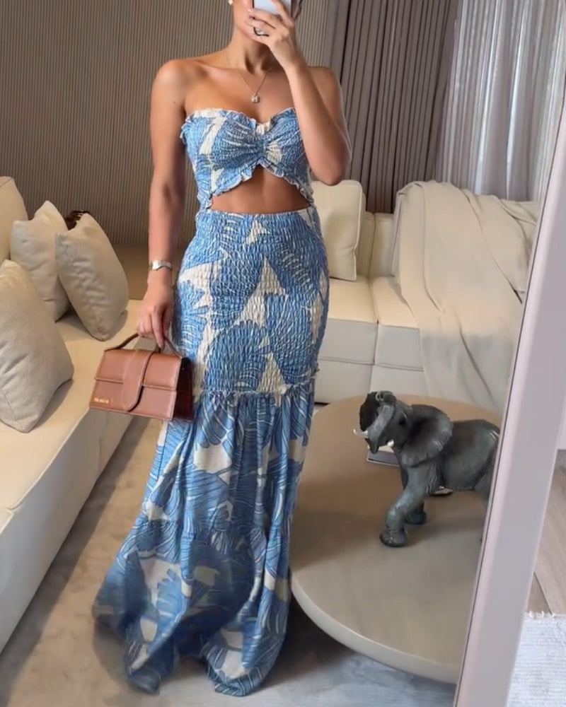 Strapless Cut Out Shirred Mermaid Maxi Dress 5