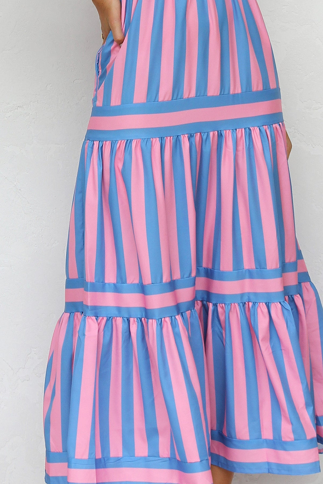 Striped Spaghetti Strap Tiered Maxi Dress Summer