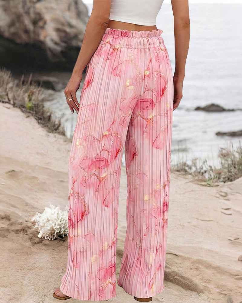 Tie Dye Palazzo Pants Pleated High Waisted Wide Leg With Pockets All Day Comfort