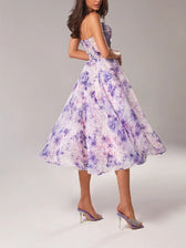 Floral Organza Square Neck Fit and Flare Midi Dress 3