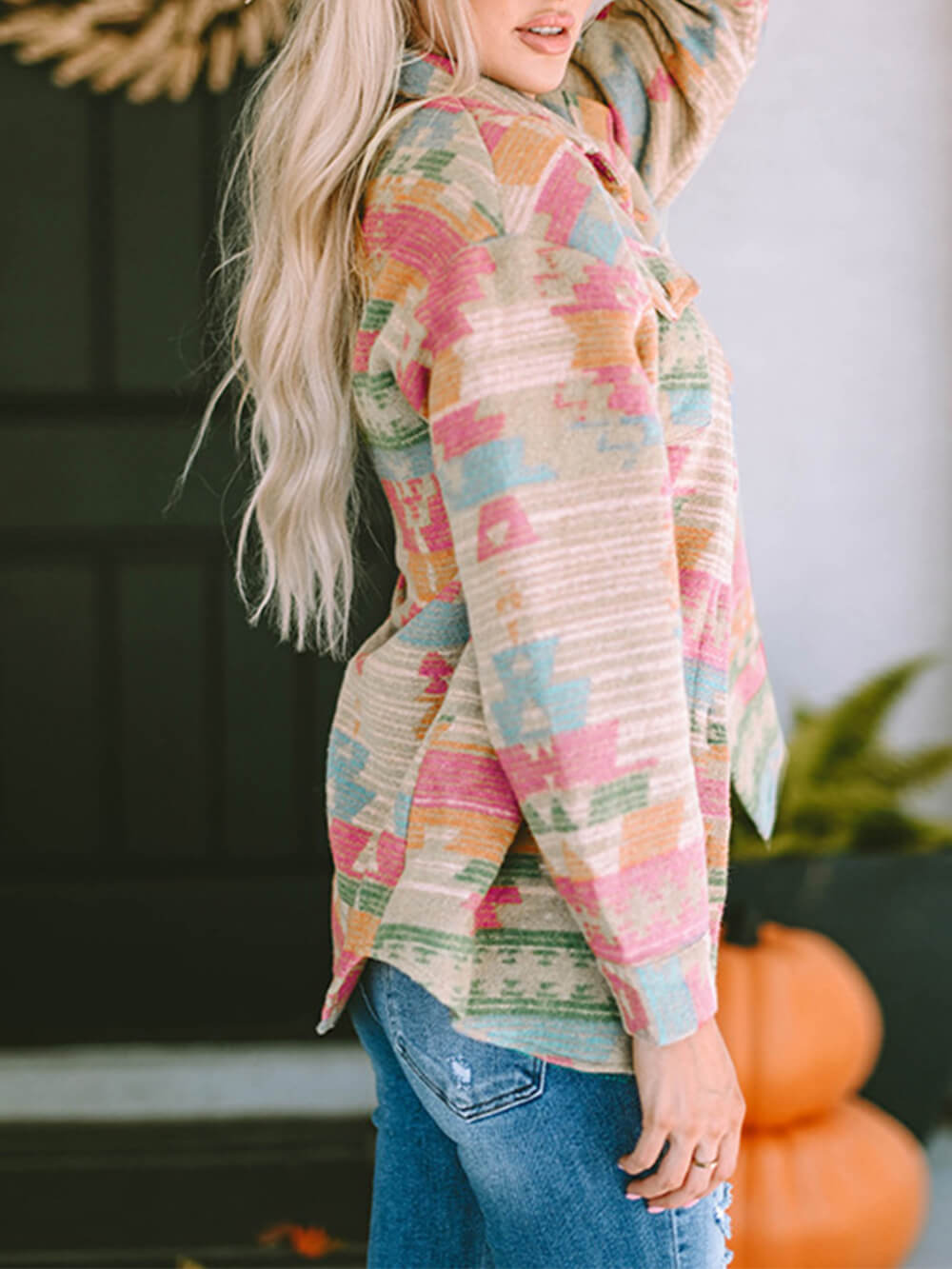 Aztec Print Button Front Shirt Jacket Shacket 3