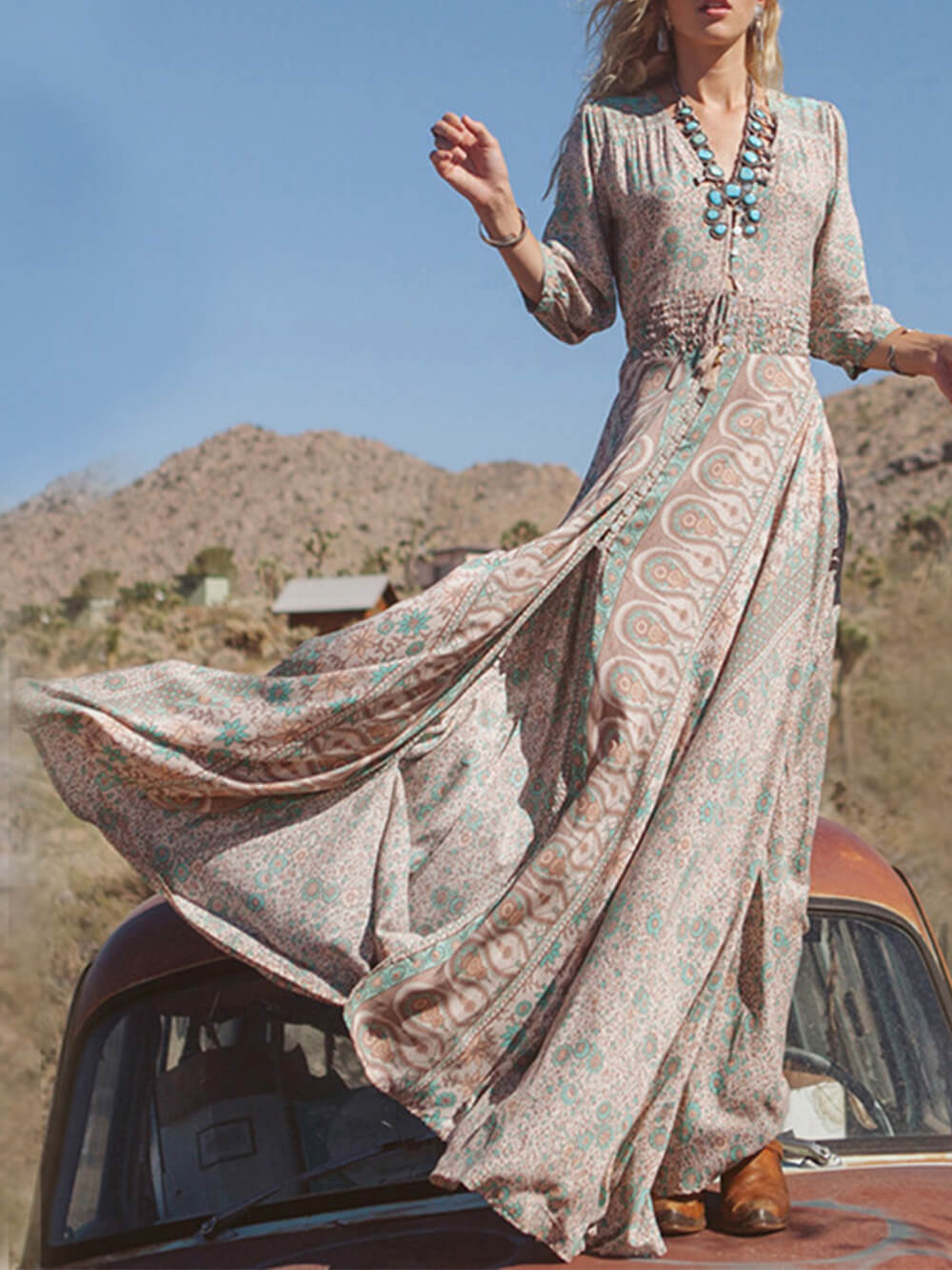 V Neck Chiffon Glamorous Maxi Dress
