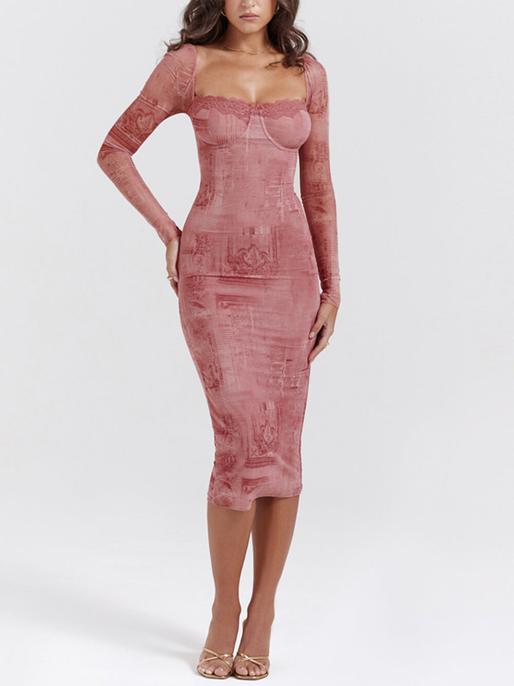 V-Neck Sleeveless Corset Bodycon Mini Dress in Pink - View 2