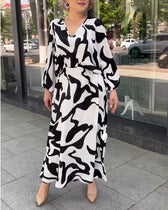 Elegant Long-Sleeved Dress with Fashion Print