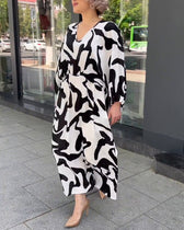 Elegant Long-Sleeved Dress with Fashion Print