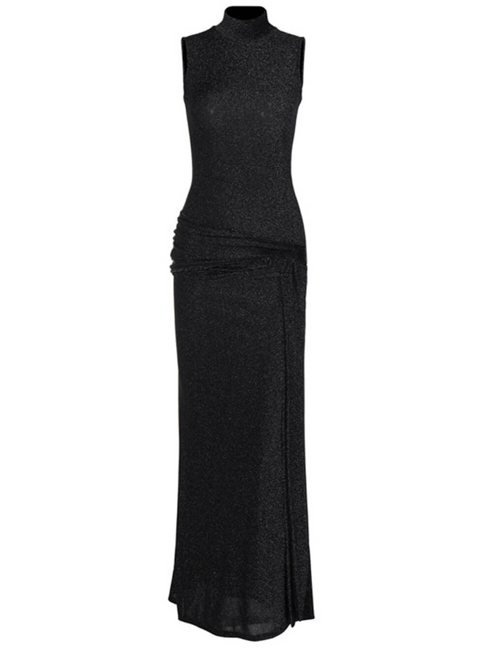 Glitter High Neck Sleeveless Side Tie Sash Wrap Maxi Gown