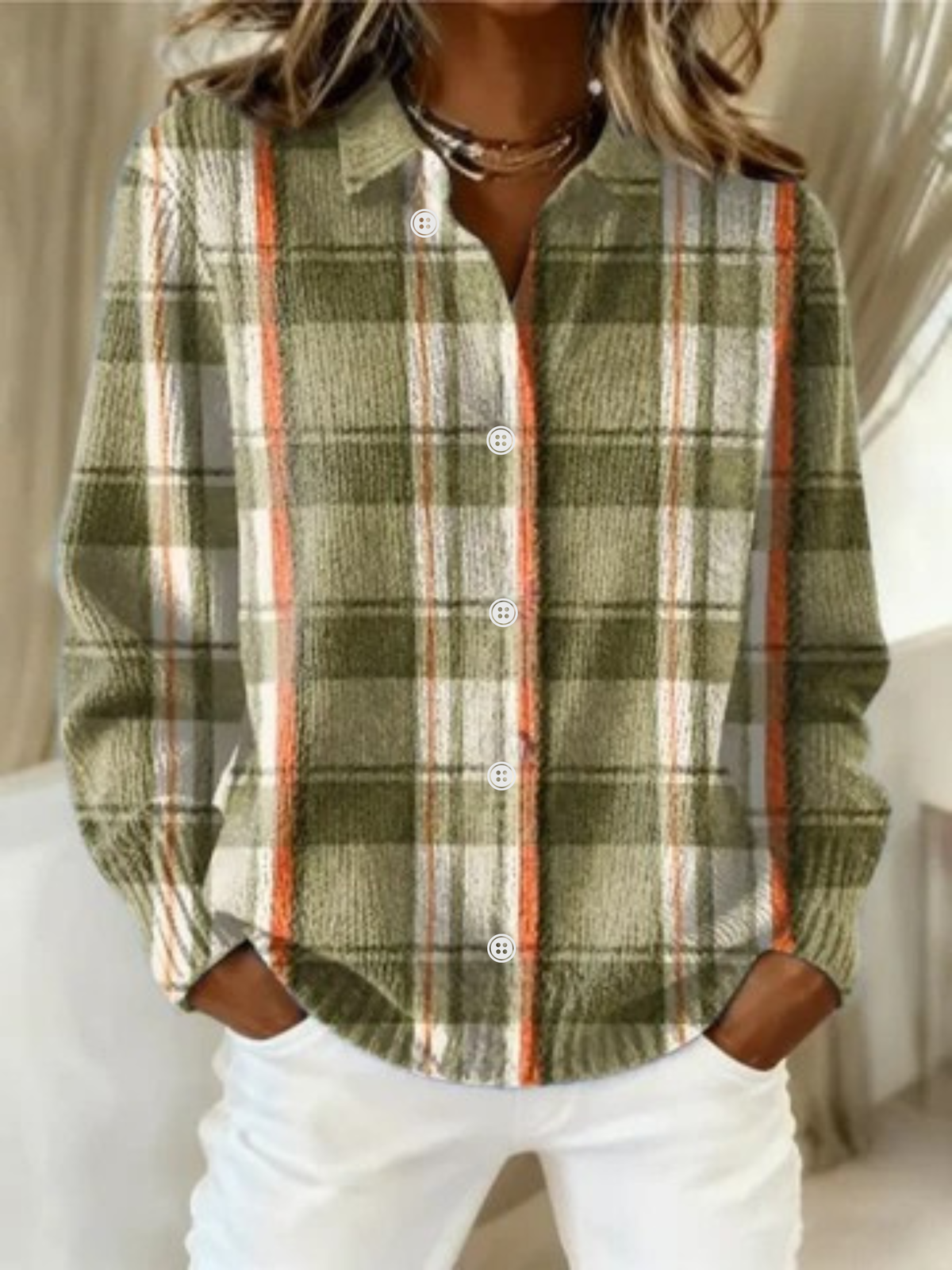 Plaid Check Collared Long Sleeve Button Up Shirt