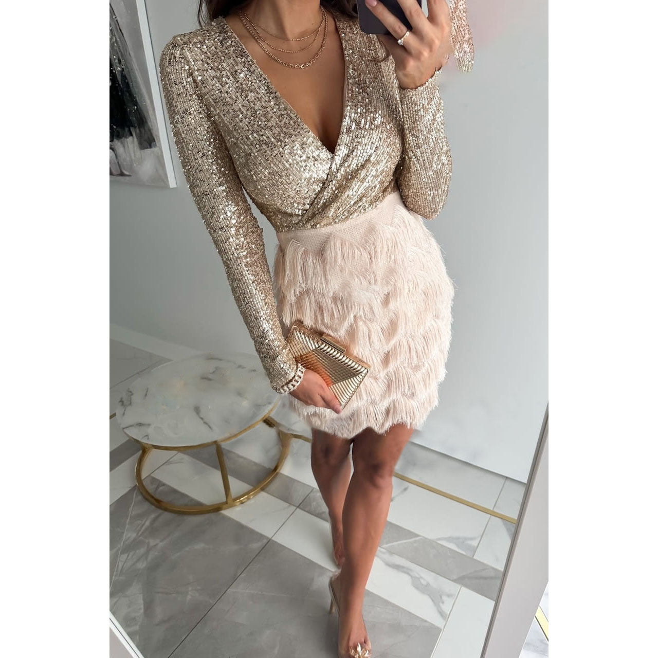 Ingrid Chic Dress with Patchwork and Ruffles Evening Wear Edit