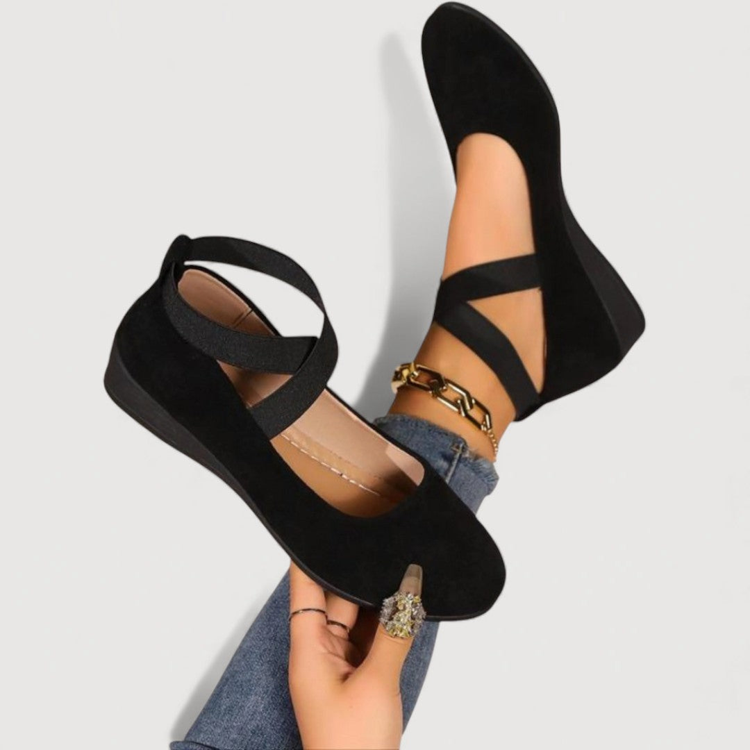 Round Toe Cross Strap Elastic Ballet Flats