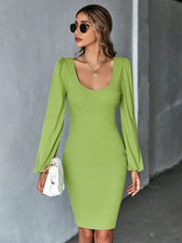 Knitted Backless Long-Sleeved Dress S / Green