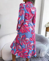Floral Print Lapel Shirt Dress with Contrast