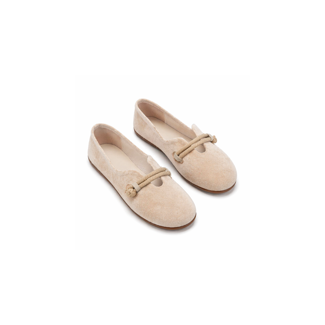 Round Toe Bow Suede Look Ballet Flats