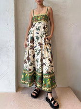 Sun Drenched Unique Print Graceful Smocked Back Pocketed Dress Multicolor / S Dresses
