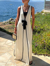 Contrast Color Self-Tie Charming Flowy Oversized Maxi Dress White / S Dresses