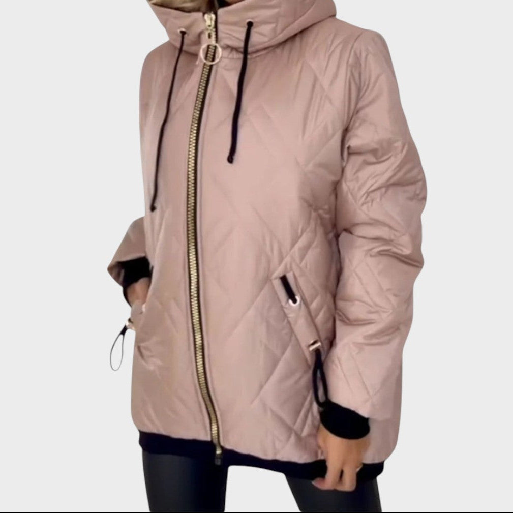 Quilted Hooded Zip Front Padded Jacket