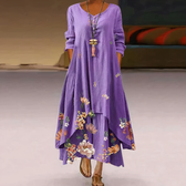 Floral Round Neck Long Sleeve High Low Maxi Dress 2