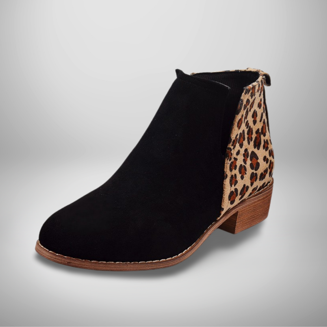 Leopard Print Panel Block Heel Ankle Boots 2