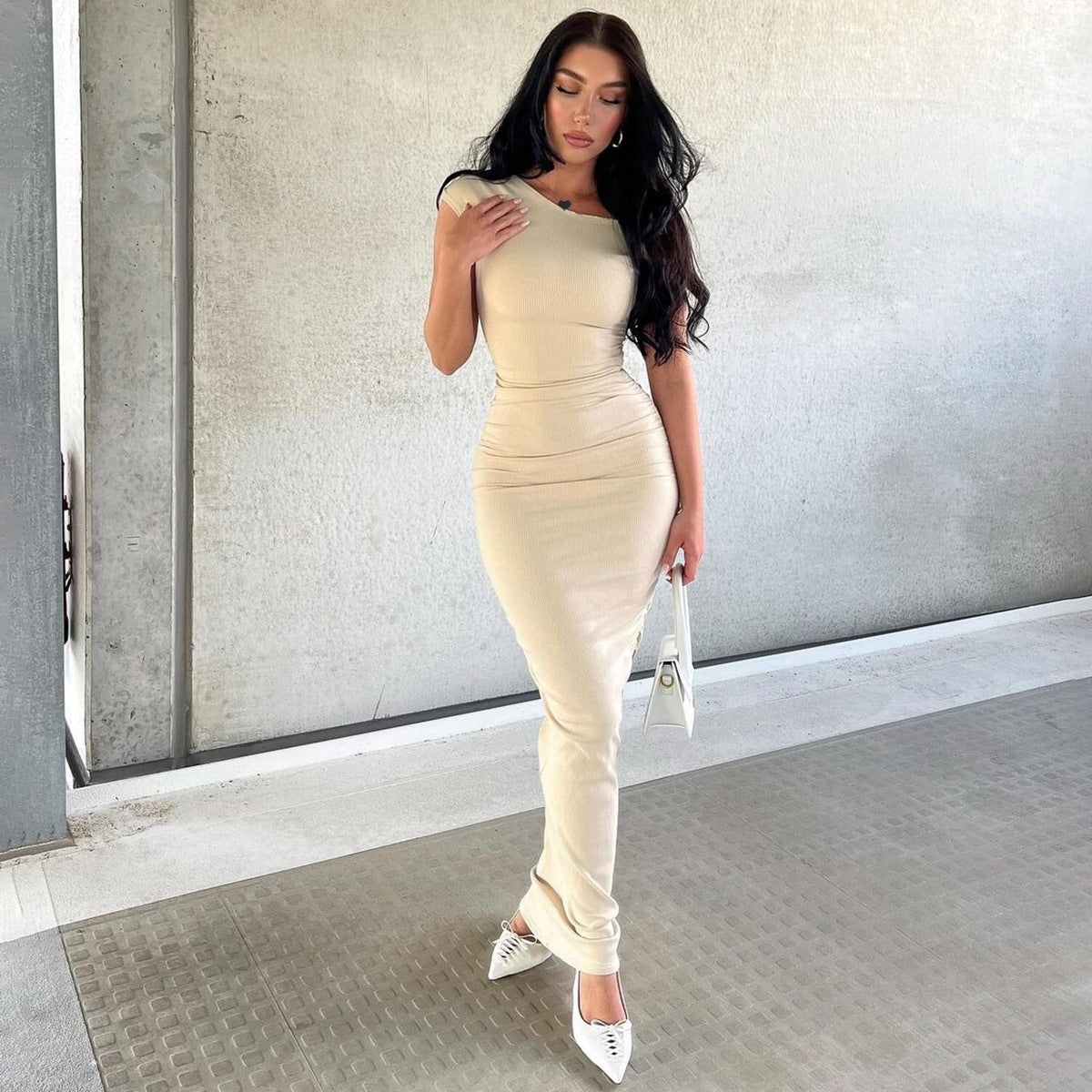 Mystical Off Shoulder Dress - Apricot