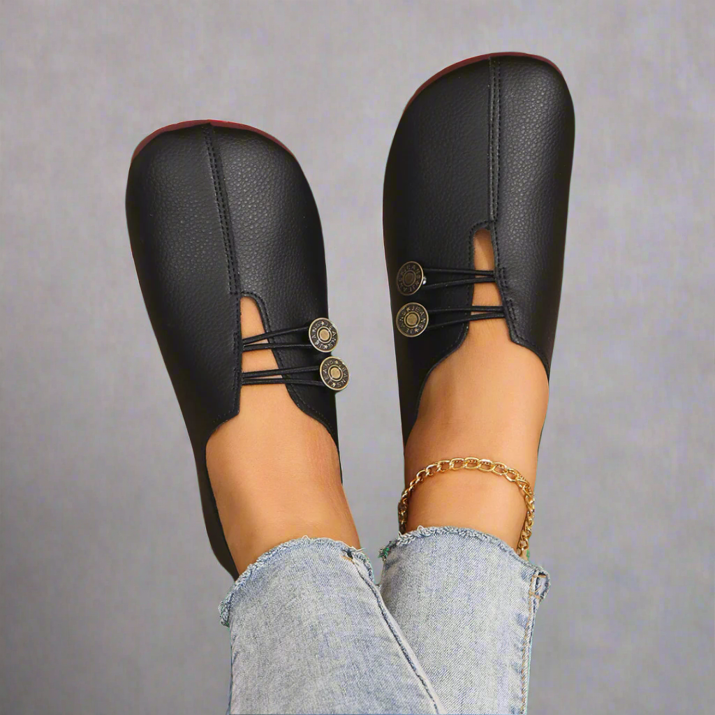 Round Toe Button Loop Suede Look Slip On Flats