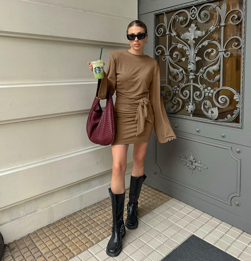 Mocha Mousse Mini Dress - Brown