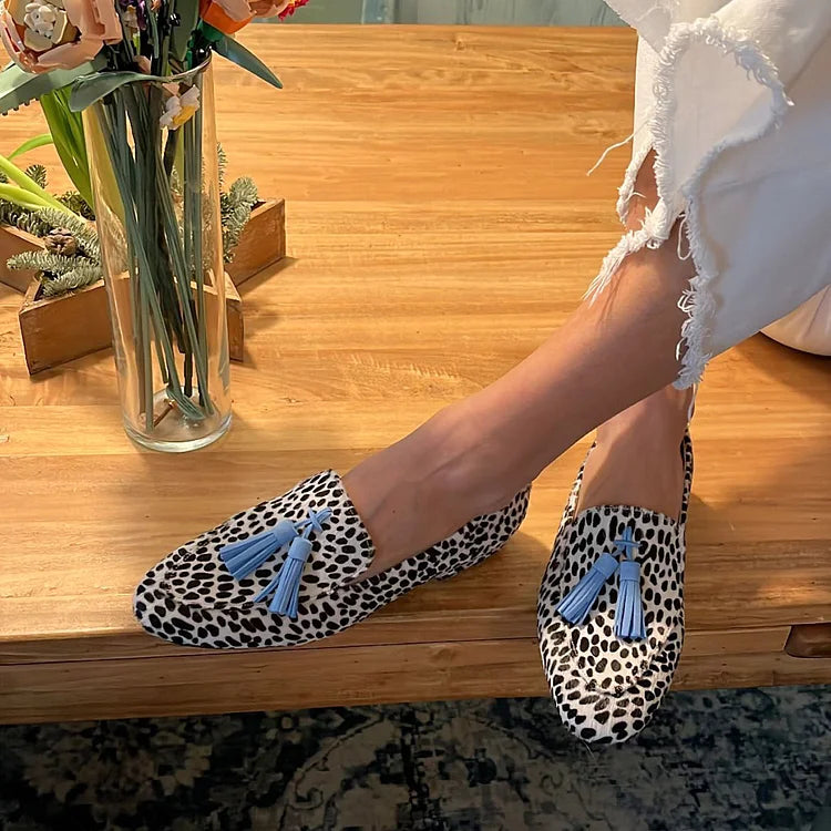 Animal Print Tassel Round Toe Loafers