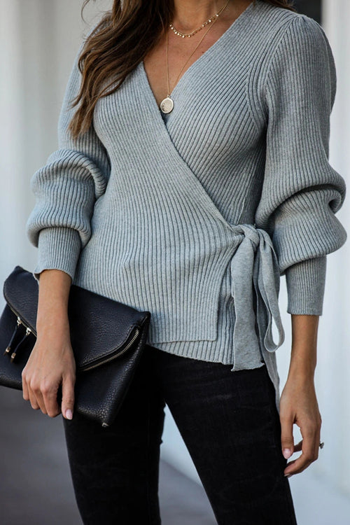 Dressed To Chill Long Sleeve Wrap Sweater - 2 Colors Dusty Blue