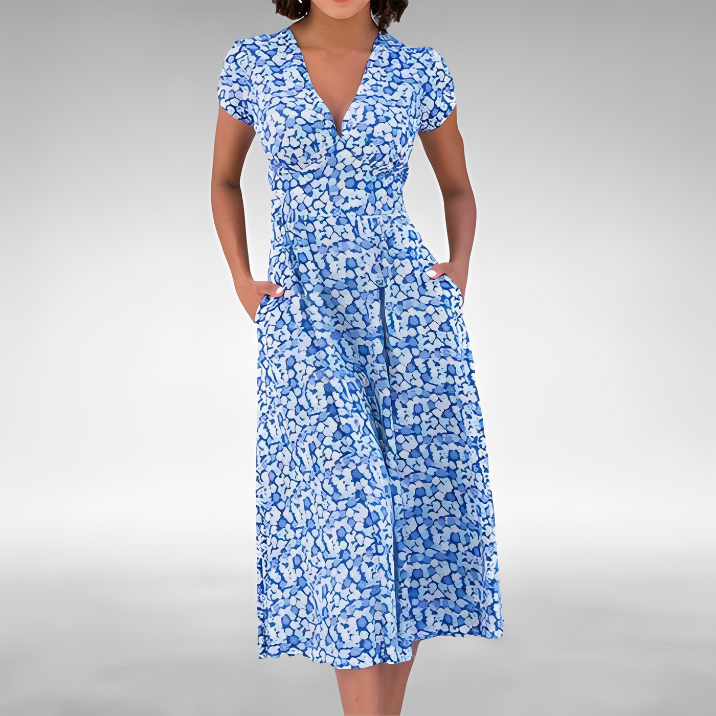 Floral Notch Collar Cap Sleeve Fit and Flare Midi Dress