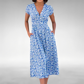Floral Notch Collar Cap Sleeve Fit and Flare Midi Dress