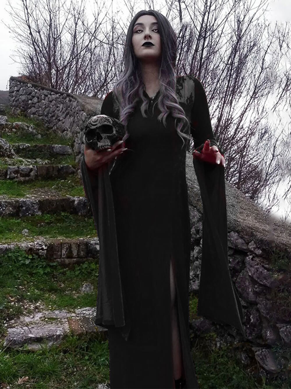 Halloween Glamorous Slit Skirt Witch Maxi Dress