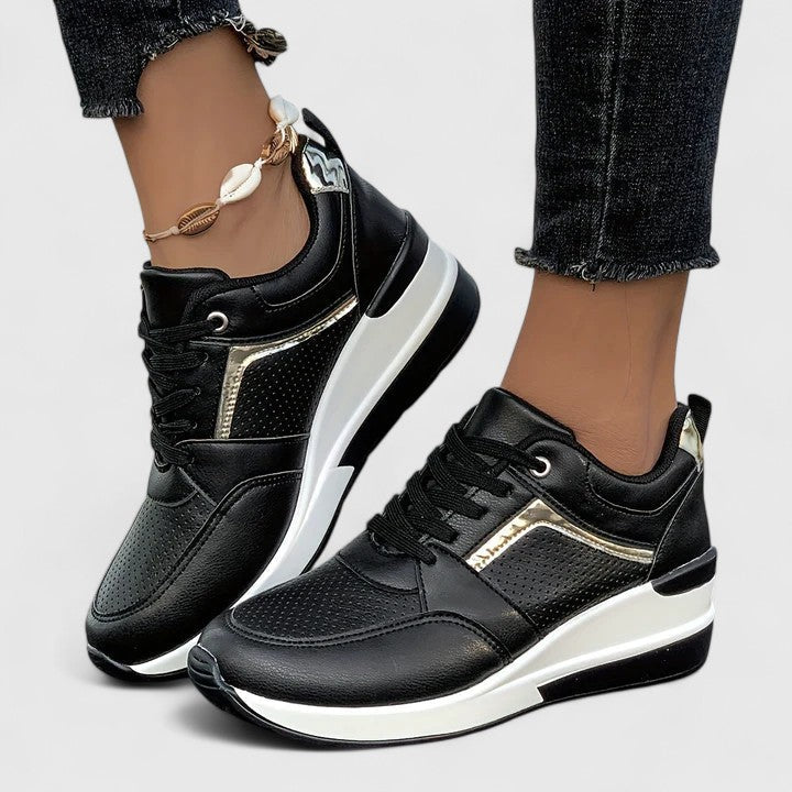 Lace Up Metallic Panel Platform Wedge Sneakers
