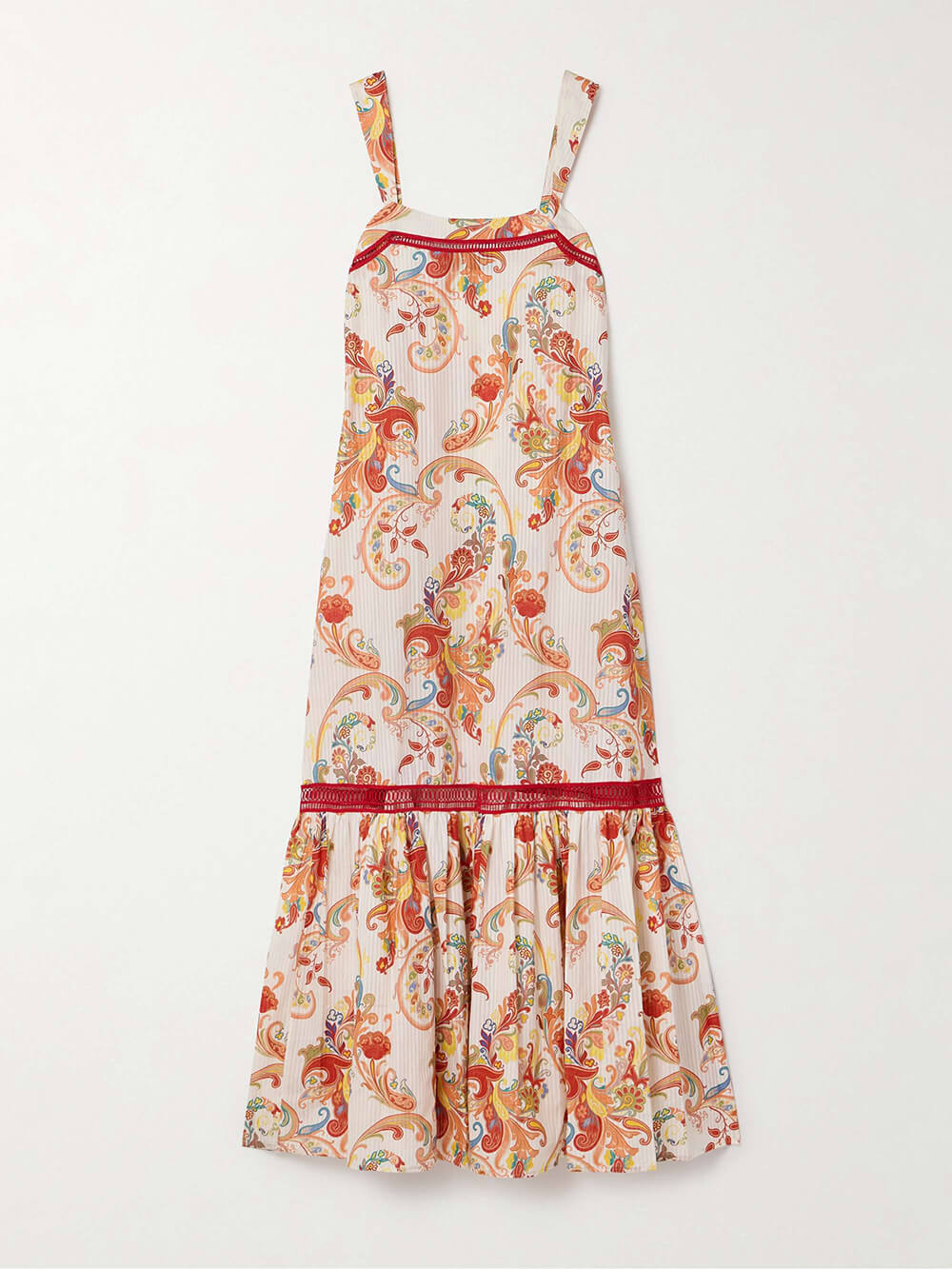 Paisley Print Square Neck Lace Trim Tiered Hem Sleeveless Maxi Dress 3