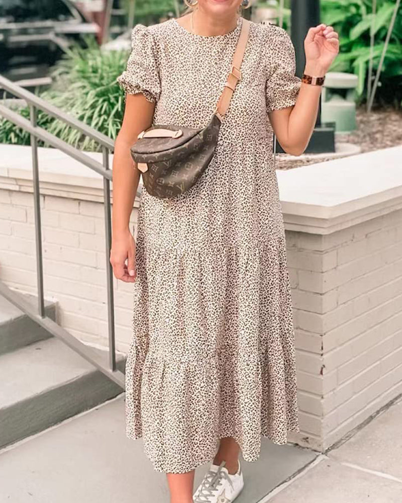 Printed Puff Sleeves Dress