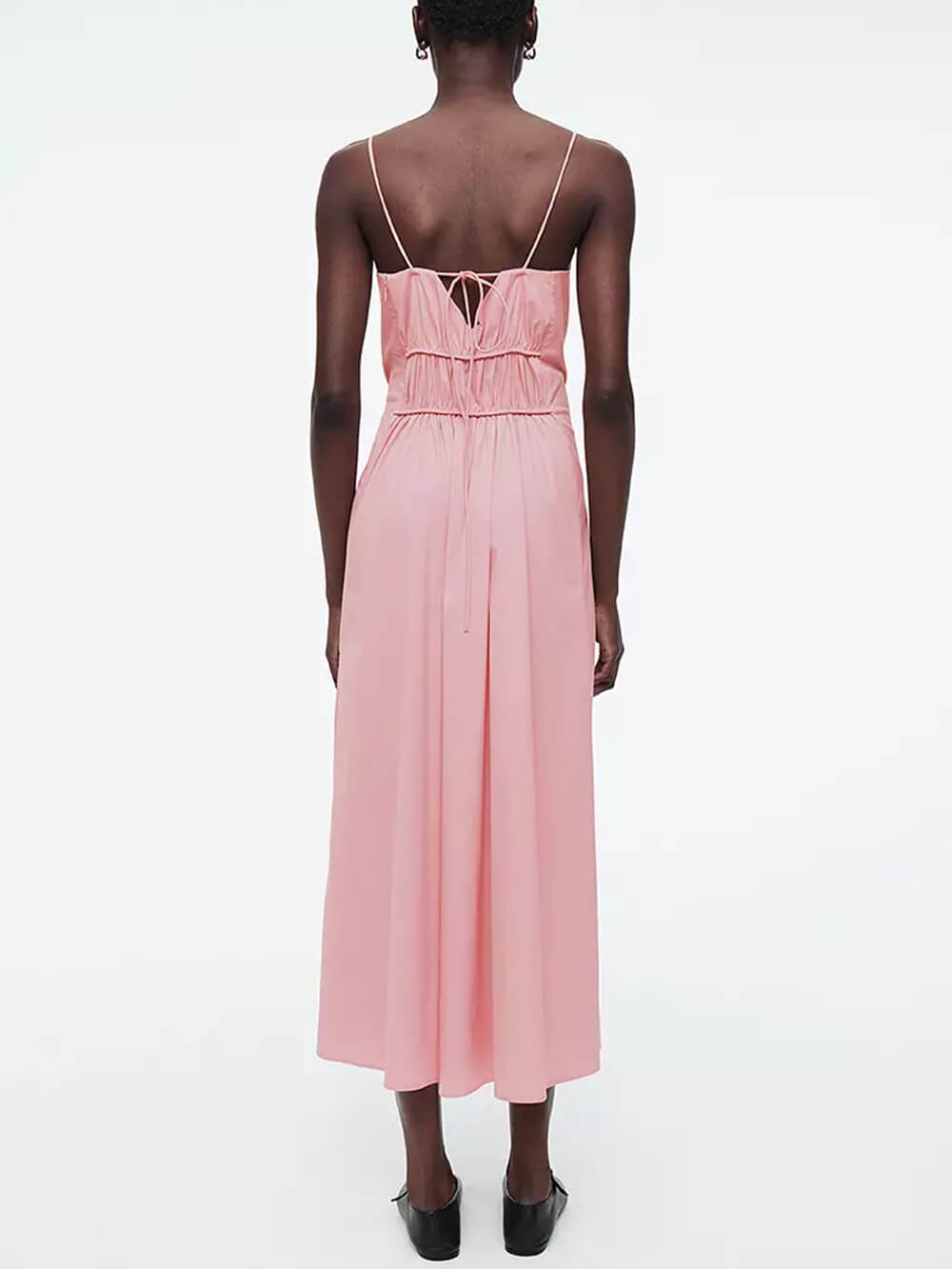 Spaghetti Strap Square Neck Shirred Waist A-Line Midi Dress 3
