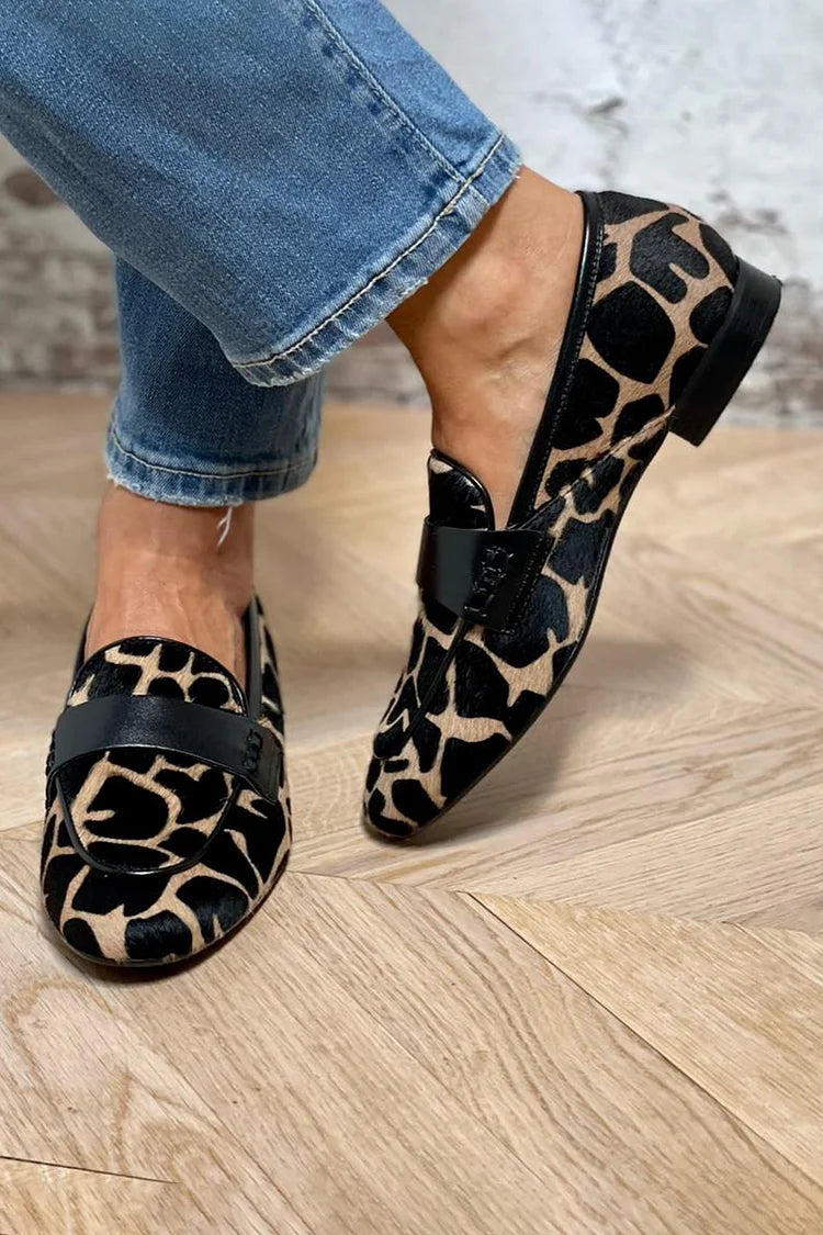 Leopard Print Pointed Toe Flat Loafers
