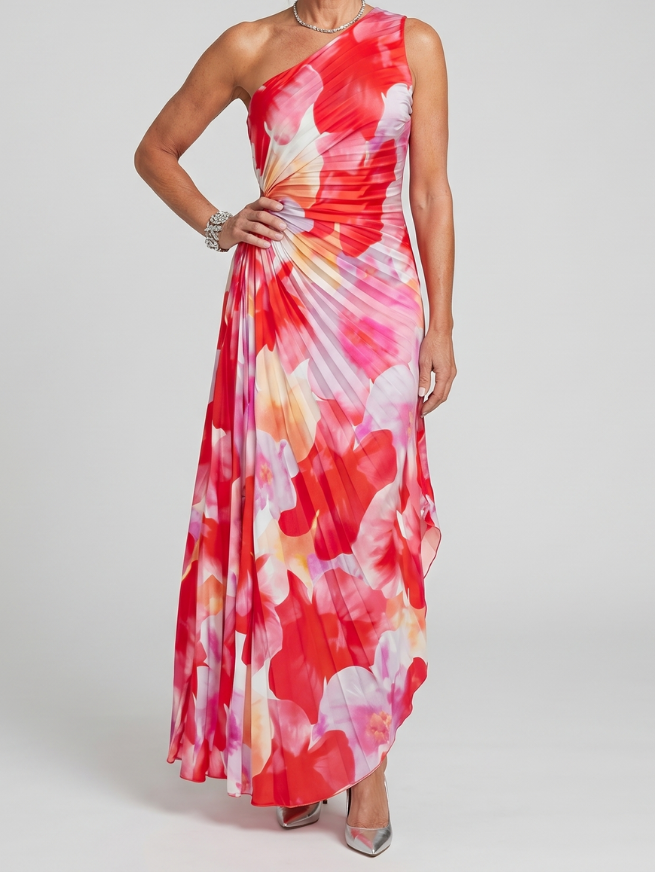 Floral One Shoulder Ruched Maxi Gown