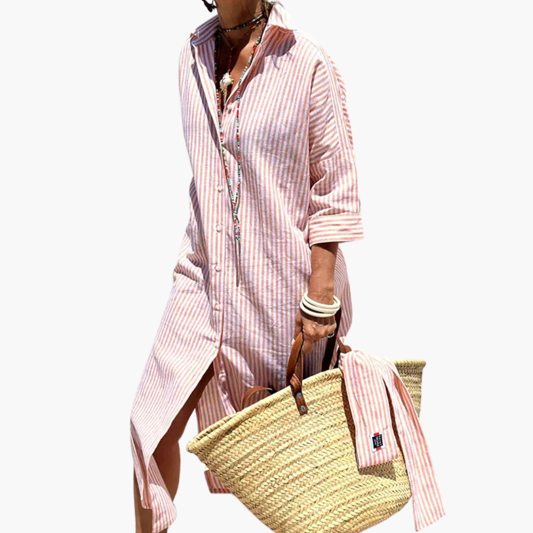 Flora | Sophisticated Striped Comfort Midi Dress Pink